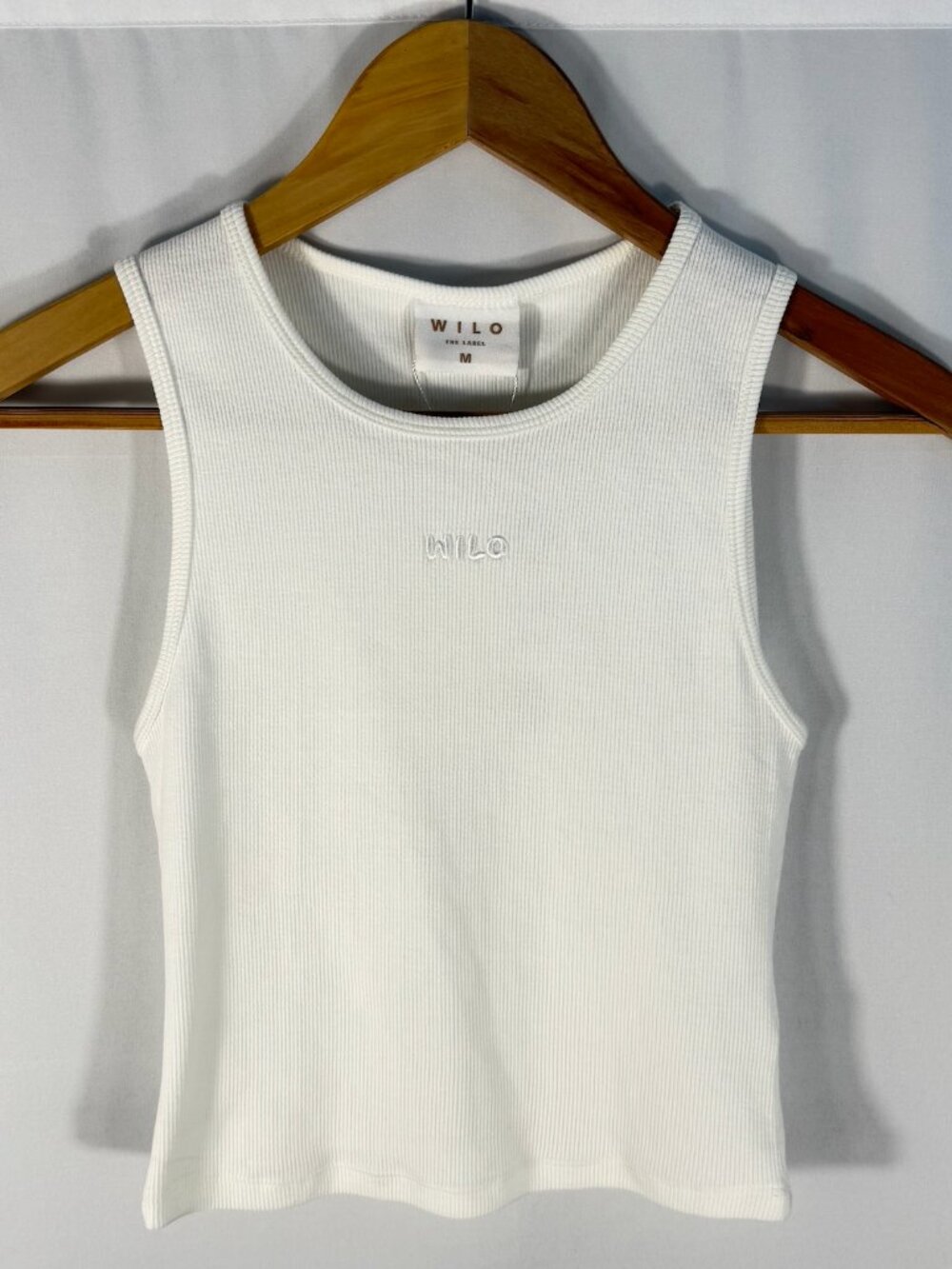 Wilo The Label Logo Rib Tank Chalk White Fitted Athleisure Top NWT